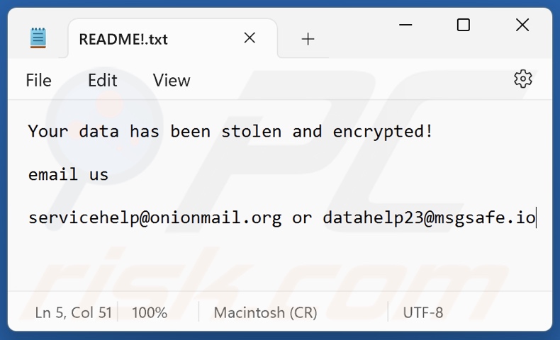 2023 ransomware text file (README!.txt)
