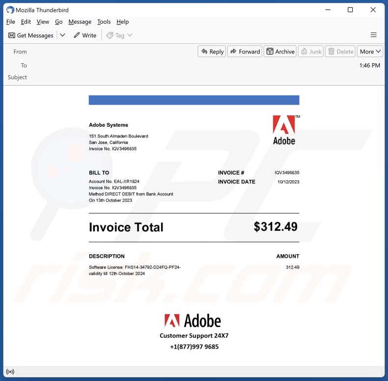 Adobe Invoice email spam campaign
