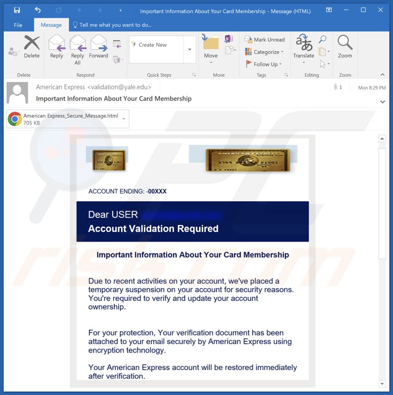 American Express - Account Validation Required email spam campaign