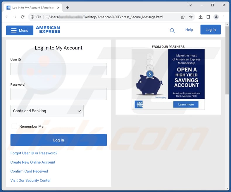 American express account validation required email scam phishing page (American Express_Secure Message.html)