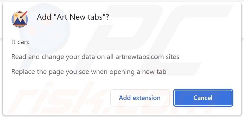 Art New tabs browser hijacker asking for permissions