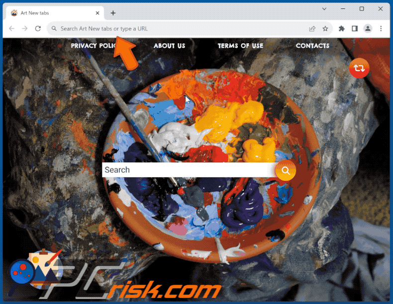 Art New tabs browser hijacker redirecting to Bing (GIF)