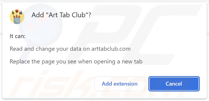 Art Tab Club browser hijacker asking for permissions