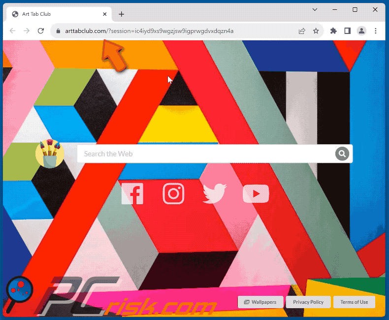 Art Tab Club browser hijacker redirecting to Google (GIF)