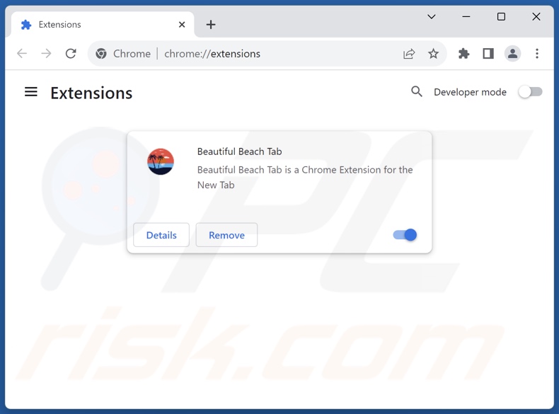 Removing beautifulbeachtab.com related Google Chrome extensions