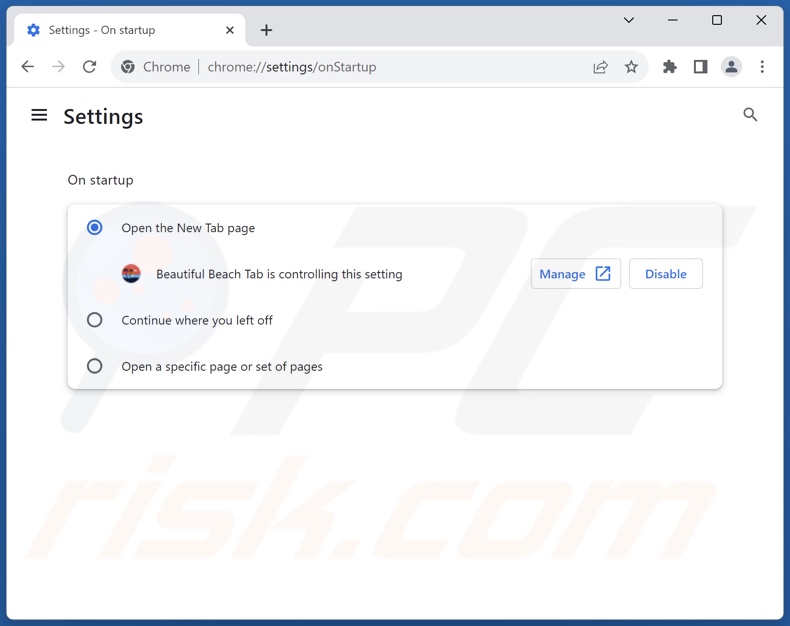 Removing beautifulbeachtab.com from Google Chrome homepage