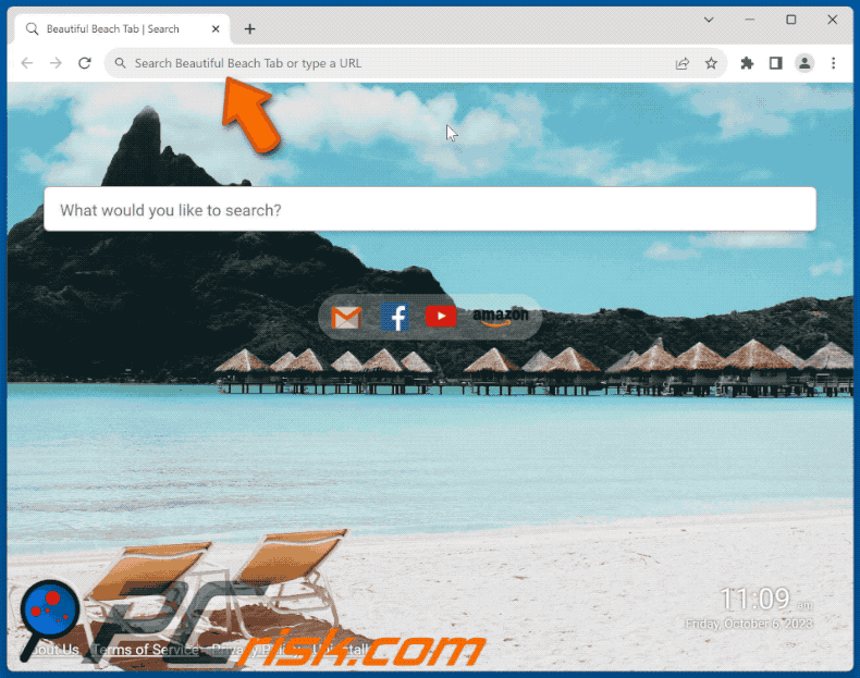 Beautiful Beach Tab browser hijacker redirecting to Google (GIF)