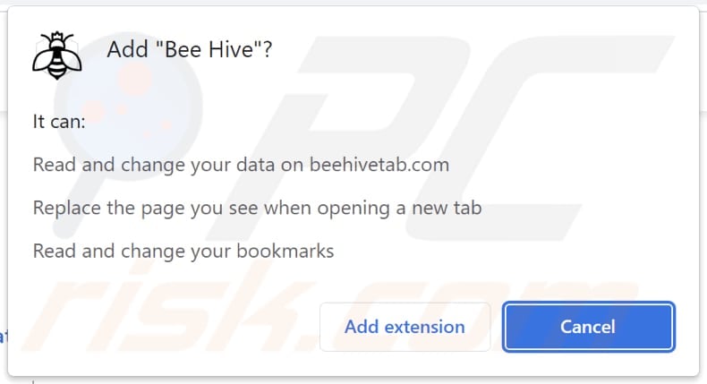 Bee Hive browser hijacker asking for permissions
