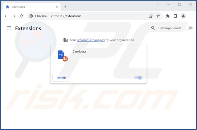 Removing Carnivora malicious app from Google Chrome step 2