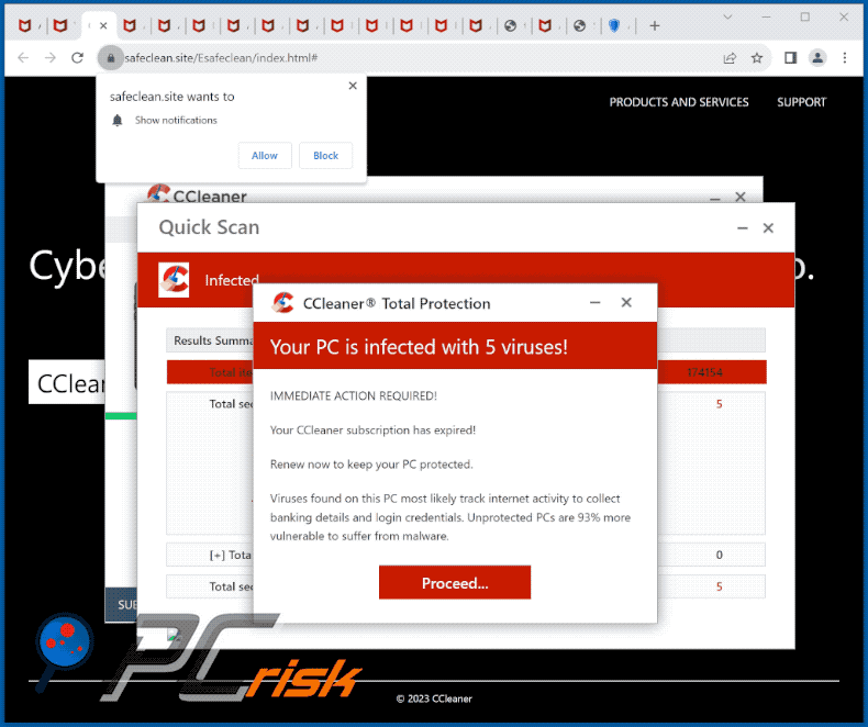 Appearance of CCleaner Total Protection scam