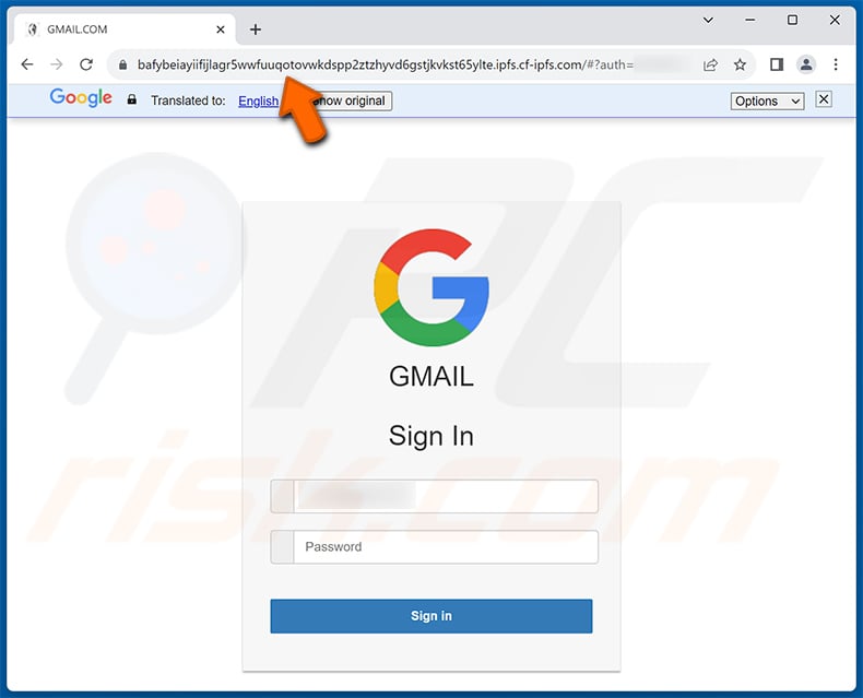 Phishing site promoted via Confirm Account To Avoid Termination email scam (2023-10-26)