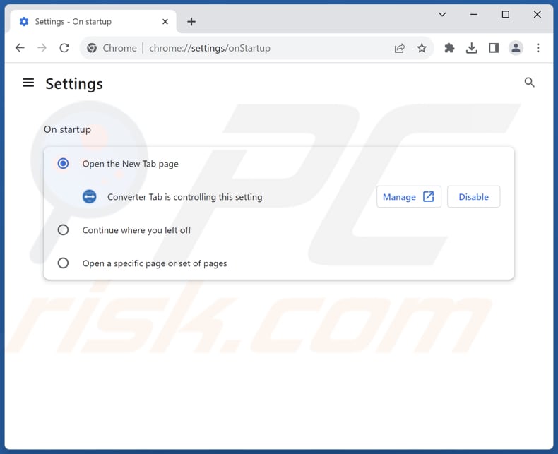 Removing convertertab.com from Google Chrome homepage