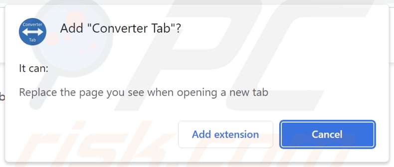 Converter Tab browser hijacker asking for permissions