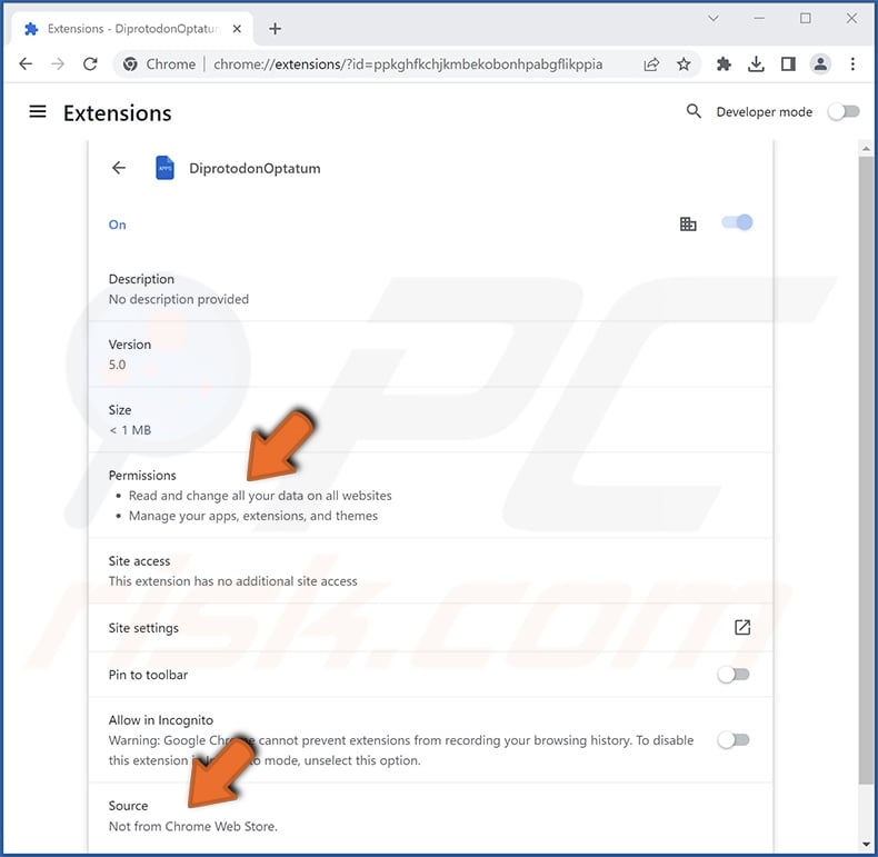 DiprotodonOptatum malicious extension details