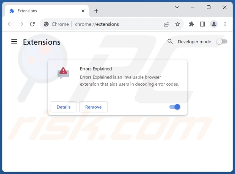Removing Errors Explained adware from Google Chrome step 2
