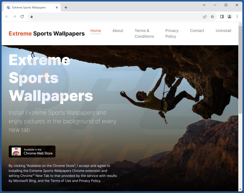 Website used to promote Extreme Sports Wallpapers browser hijacker
