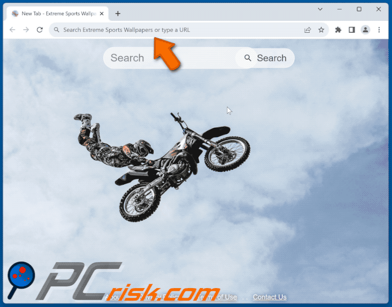 Extreme Sports Wallpapers browser hijacker redirecting to Bing (GIF)