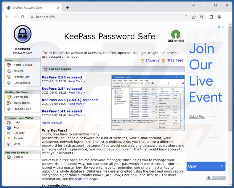 Fakebat malware real KeePass site