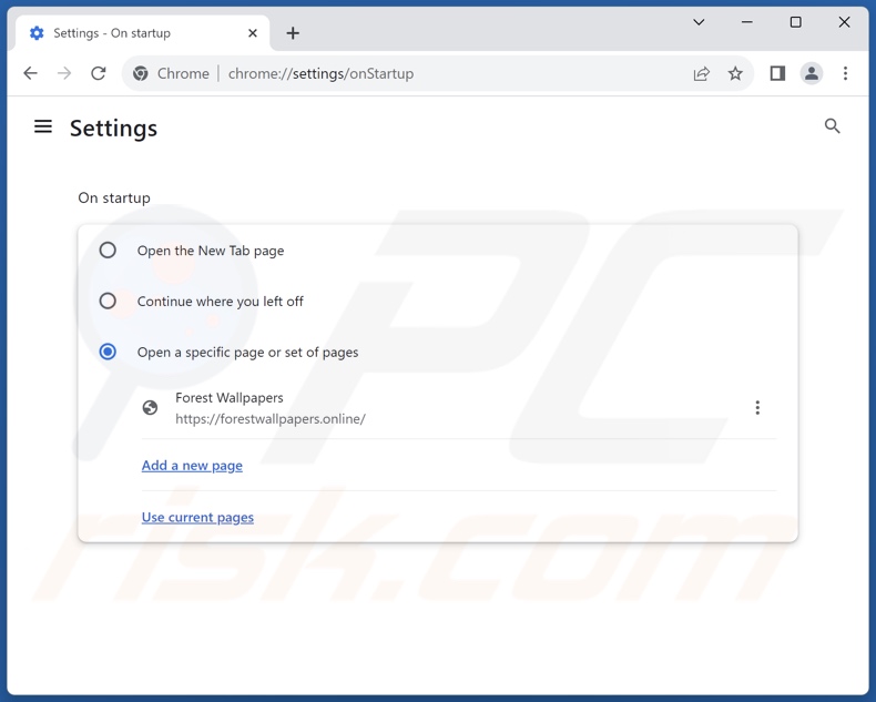 Removing forestwallpapers.online from Google Chrome homepage