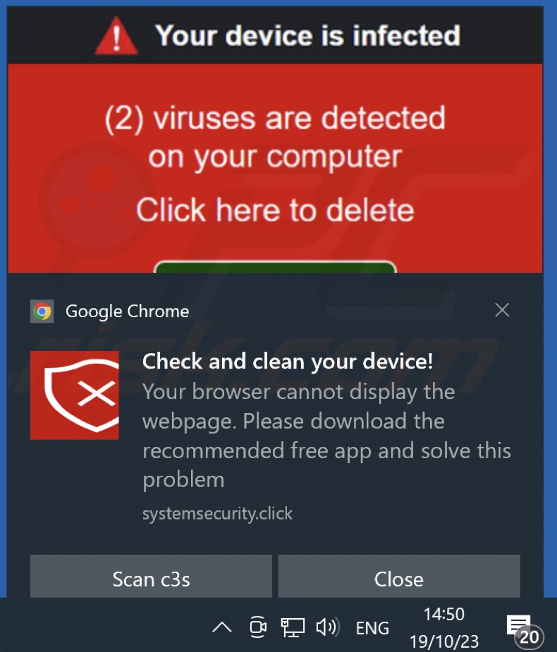 Ad delivered by a webpage running the Google Safe Browser Total Protection scam (systemsecurity[.]click)