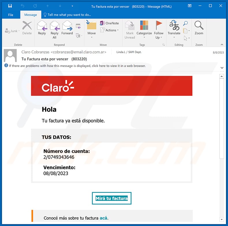 ÉSECÈ Group-themed spam email spreading Grandoreiro trojan (2023-10-24)