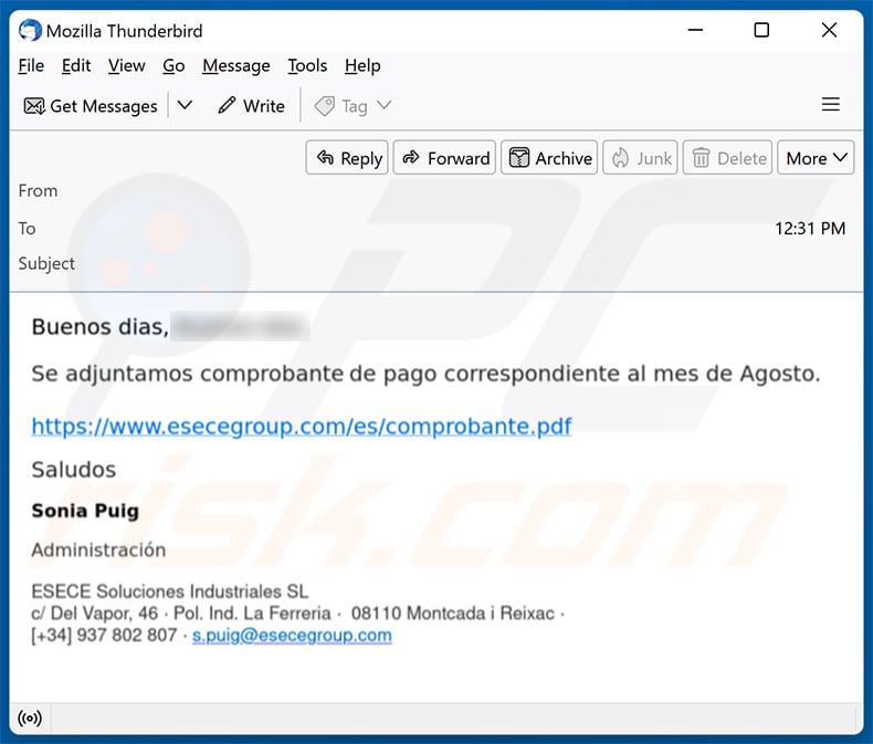 ÉSECÈ Group-themed spam email spreading Grandoreiro trojan (2023-10-24)