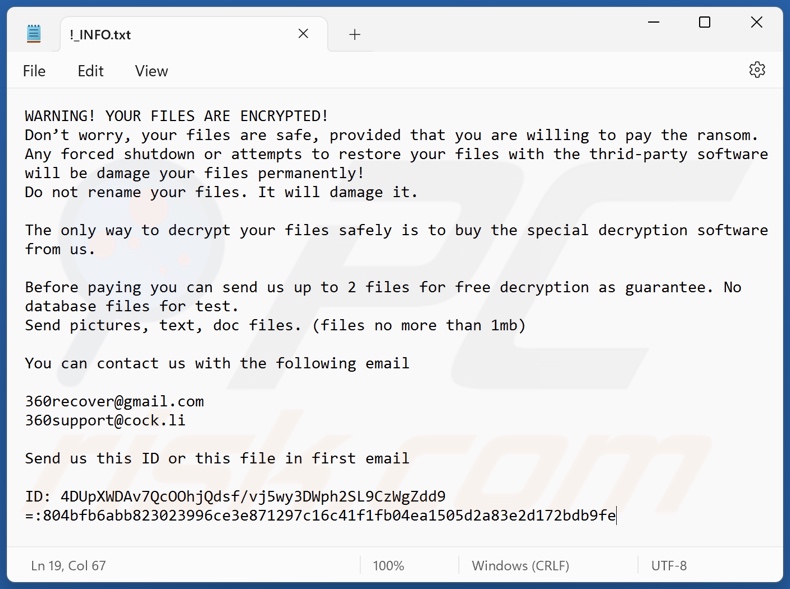 Halo ransomware ransom note (!_INFO.txt)