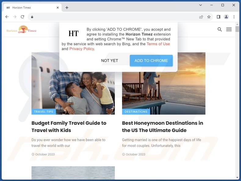 Website used to promote Horizon Timez browser hijacker
