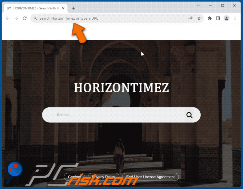 Horizon Timez browser hijacker redirecting to Bing (GIF)