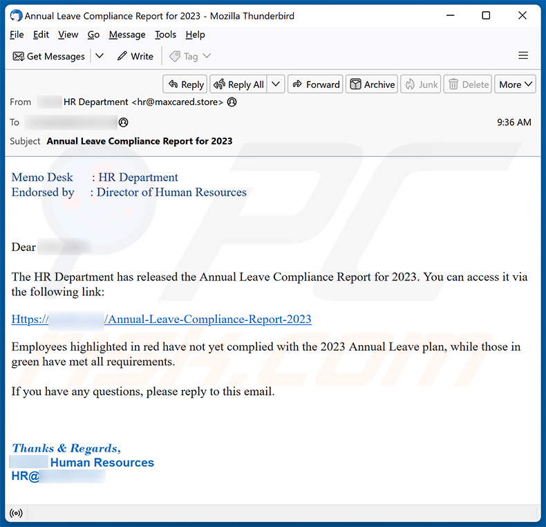 HR (Human Resources) Email Scam (2023-10-19)