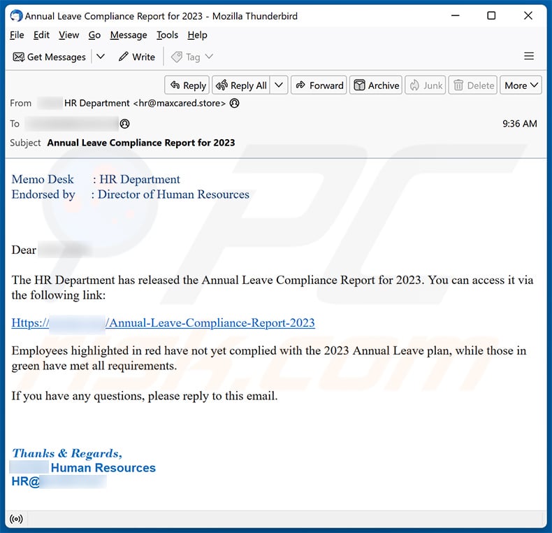 HR (Human Resources) Email Scam (2023-10-19)