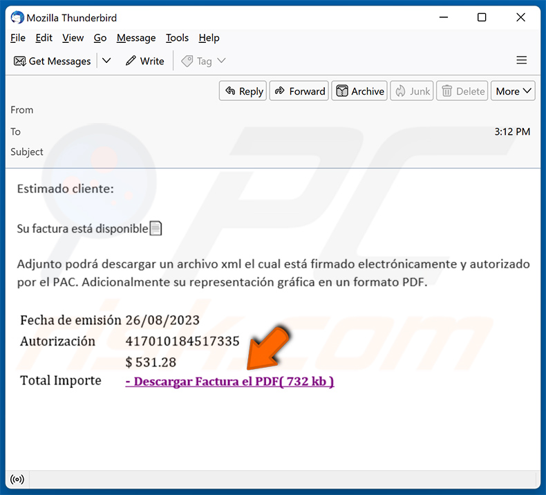 JanelaRAT malware-spreading email