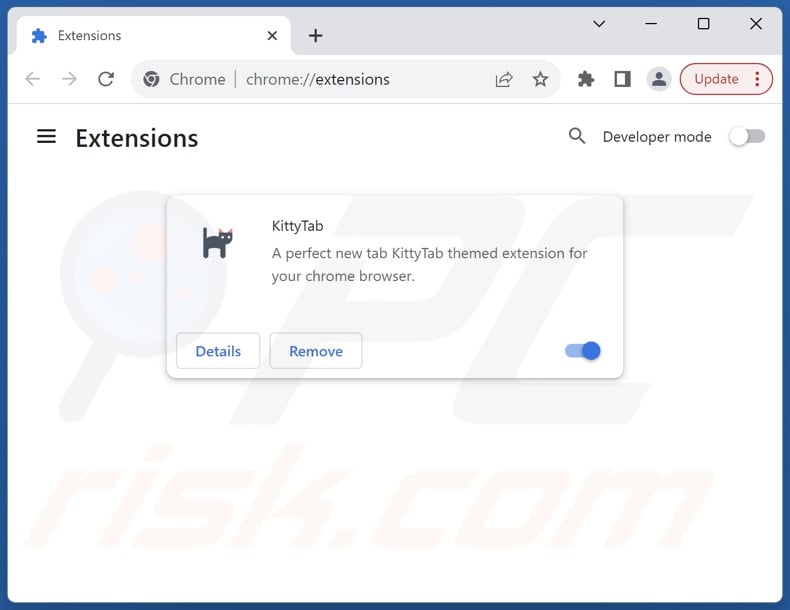 Removing kittytab.com related Google Chrome extensions