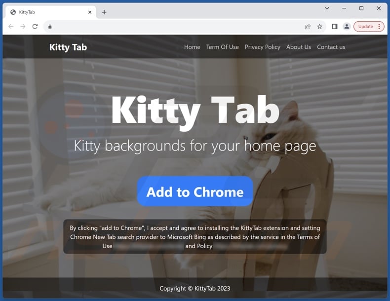 Website used to promote KittyTab browser hijacker