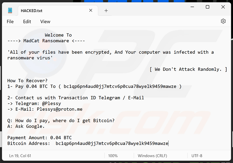 Mad Cat Ransomware updated text file