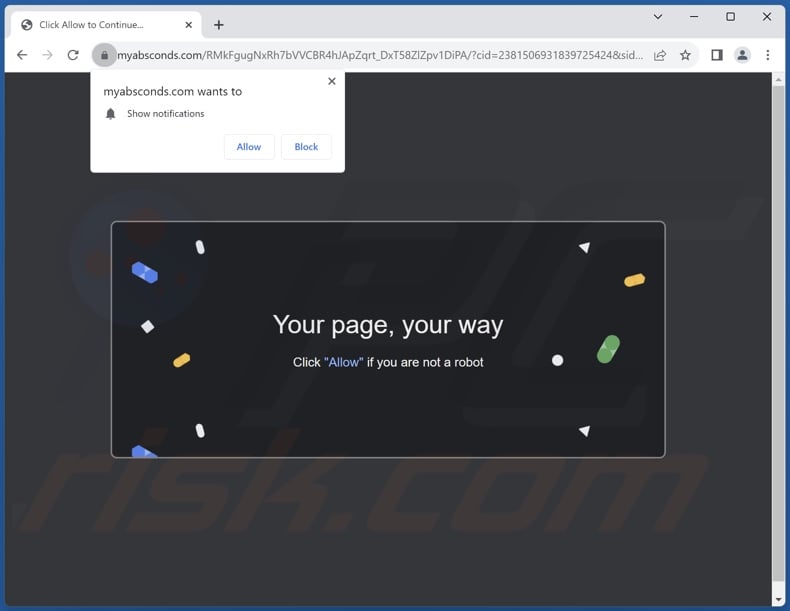 Alternative appearance of the myabsconds[.]com webpage