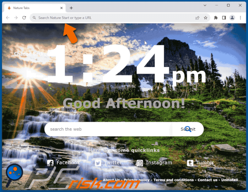 Nature Start browser hijacker redirecting to Google (GIF)