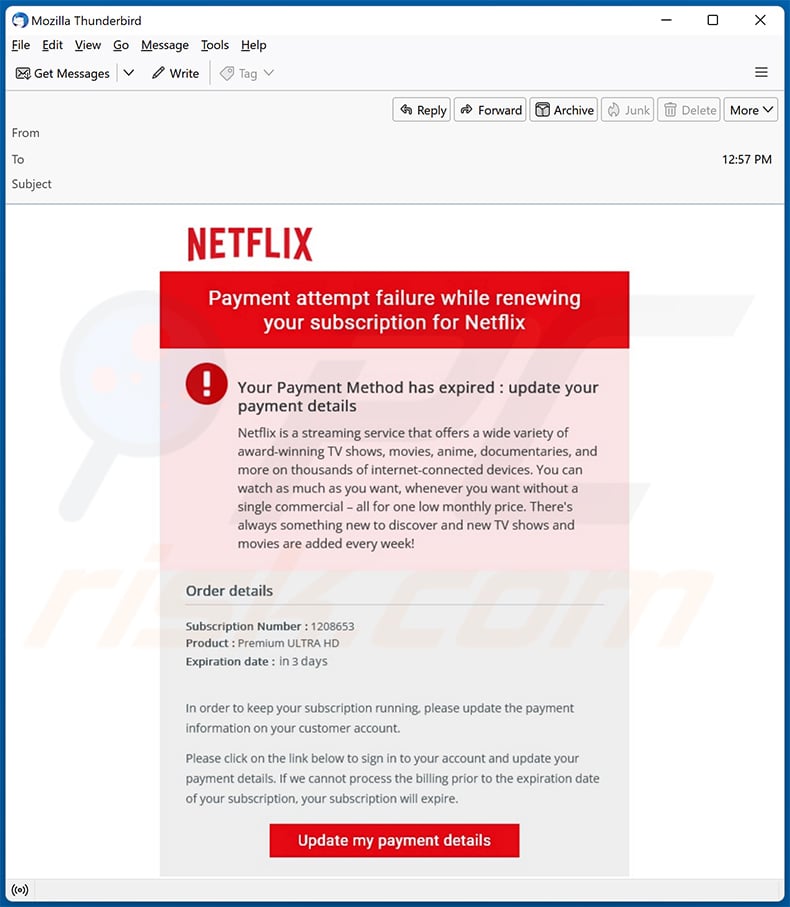 Netflix - We've Suspended Your Membership email scam (2023-10-24)