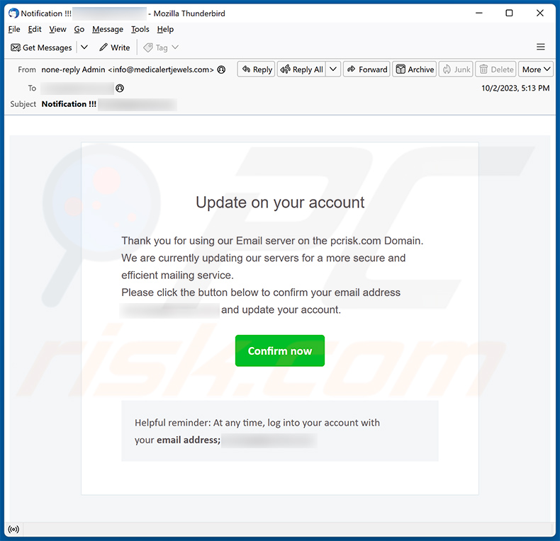 New Update On Your Account email scam (2023-10-03)