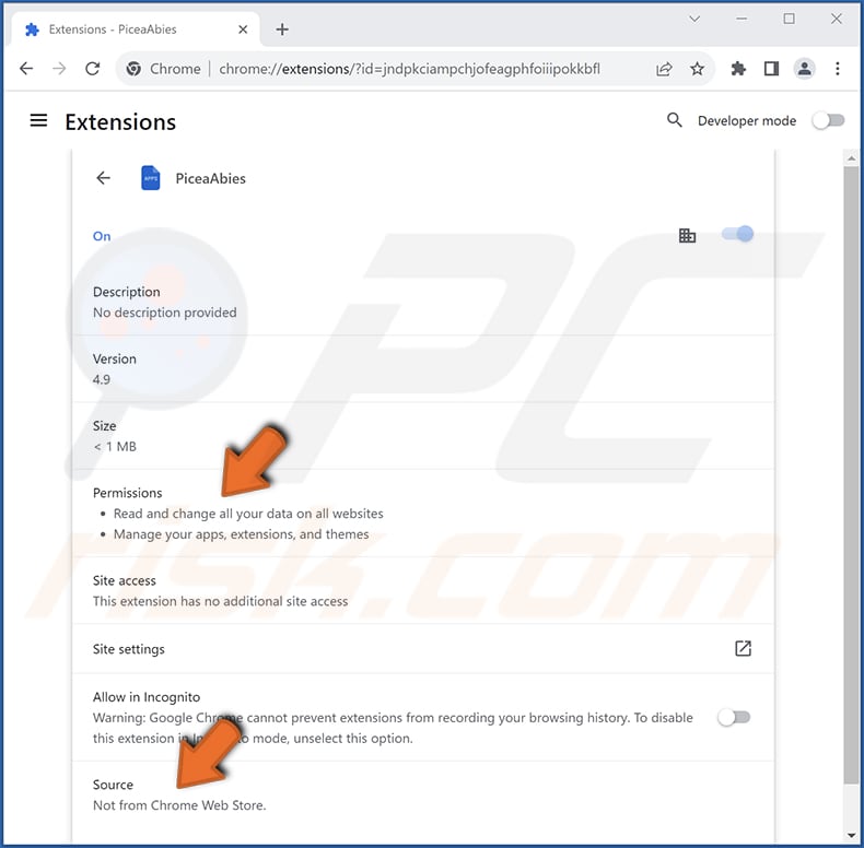 PiceaAbies malicious extension app information