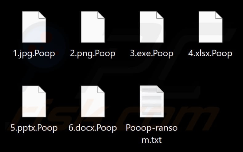Files encrypted by Poopy Butt-face ransomware (.Poop extension)