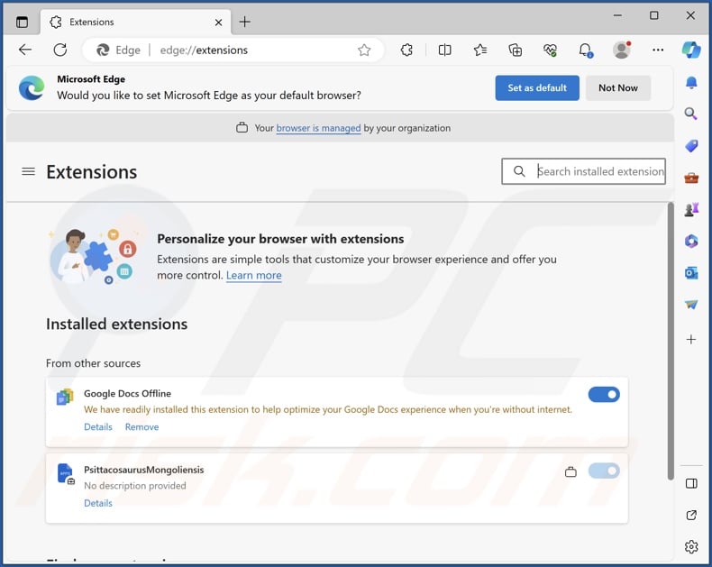 PsittacosaurusMongoliensis malicious extension installed on Edge