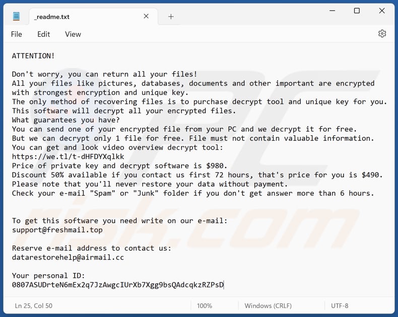 Ptrz ransomware text file (_readme.txt)