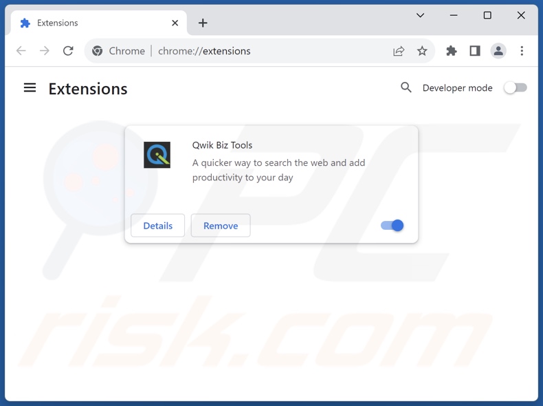 Removing search.qwikbiztools.com related Google Chrome extensions