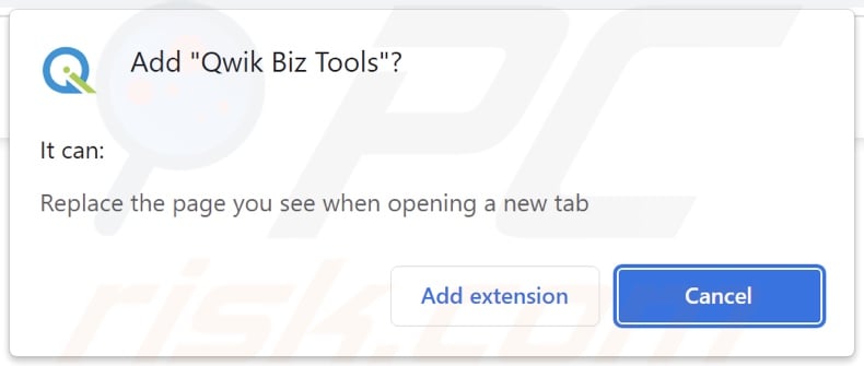 Qwik Biz Tools browser hijacker asking for permissions