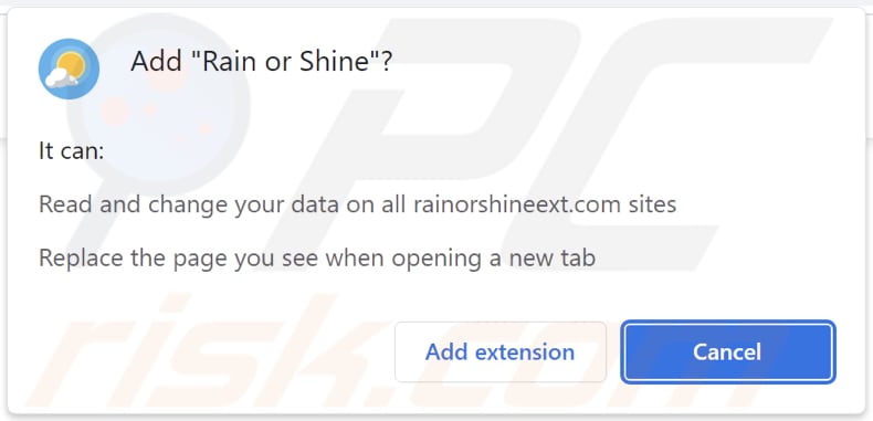 Rain or Shine browser hijacker asking for permissions