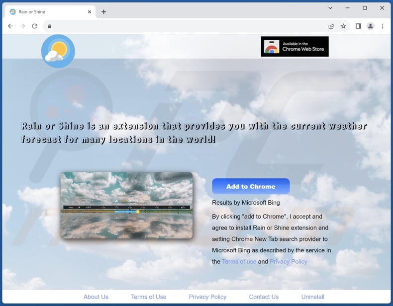 Website used to promote Rain or Shine browser hijacker