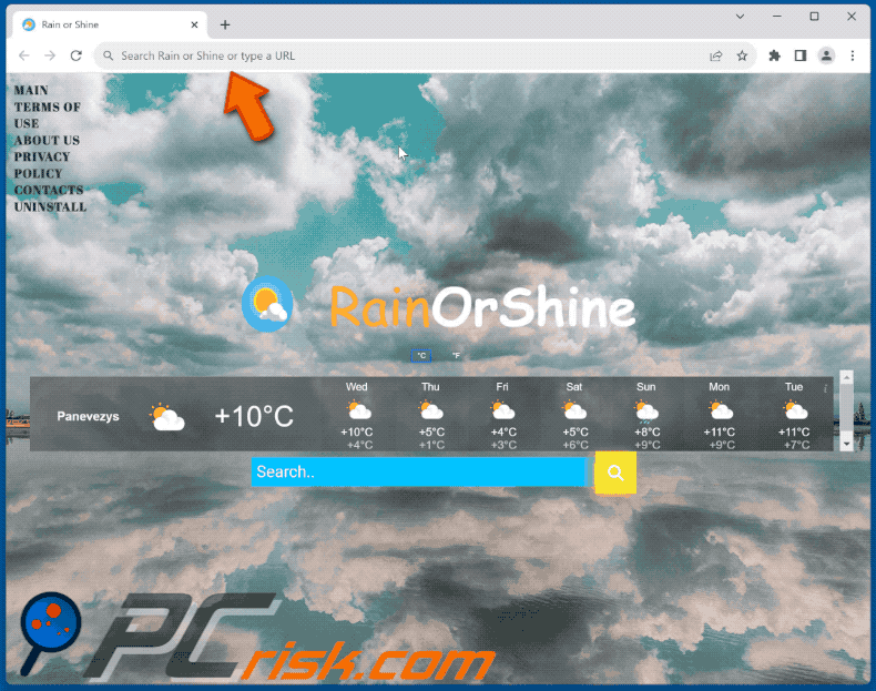 Rain or Shine browser hijacker rain.rainorshineext.com redirects to bing