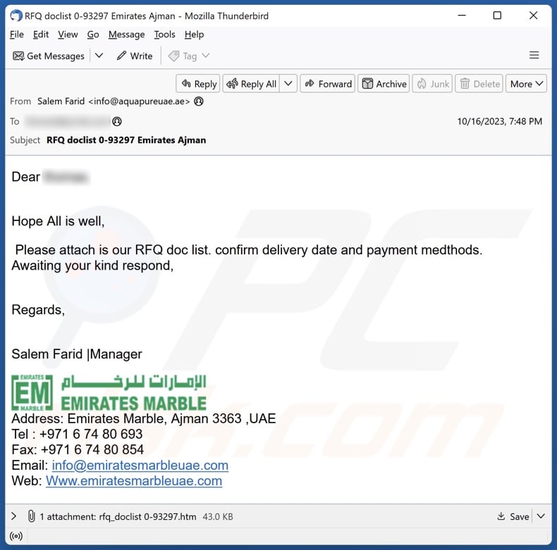 RFQ Doc List Email Scam - Removal and recovery steps