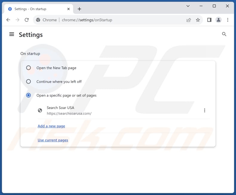 Removing searchsoarusa.com from Google Chrome homepage